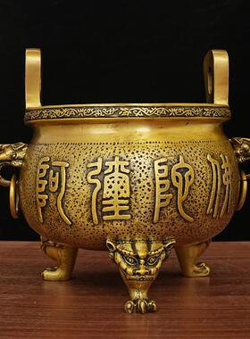 黄铜器铜香炉黄铜香炉香炉工艺品摆件三足铜香炉家用室内双耳