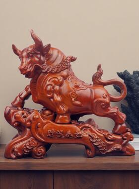黑檀实木雕刻动物生肖牛摆件木质创意家居工艺礼品财运牛摆设品