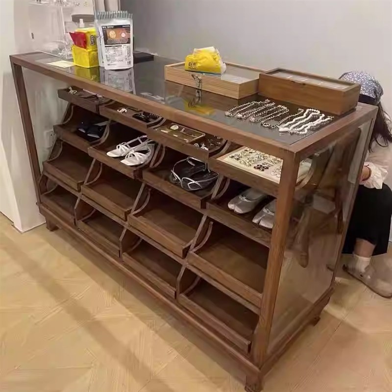 服装店中岛柜展示台童装店中岛桌流水台复古鞋柜边柜饰品柜陈列柜
