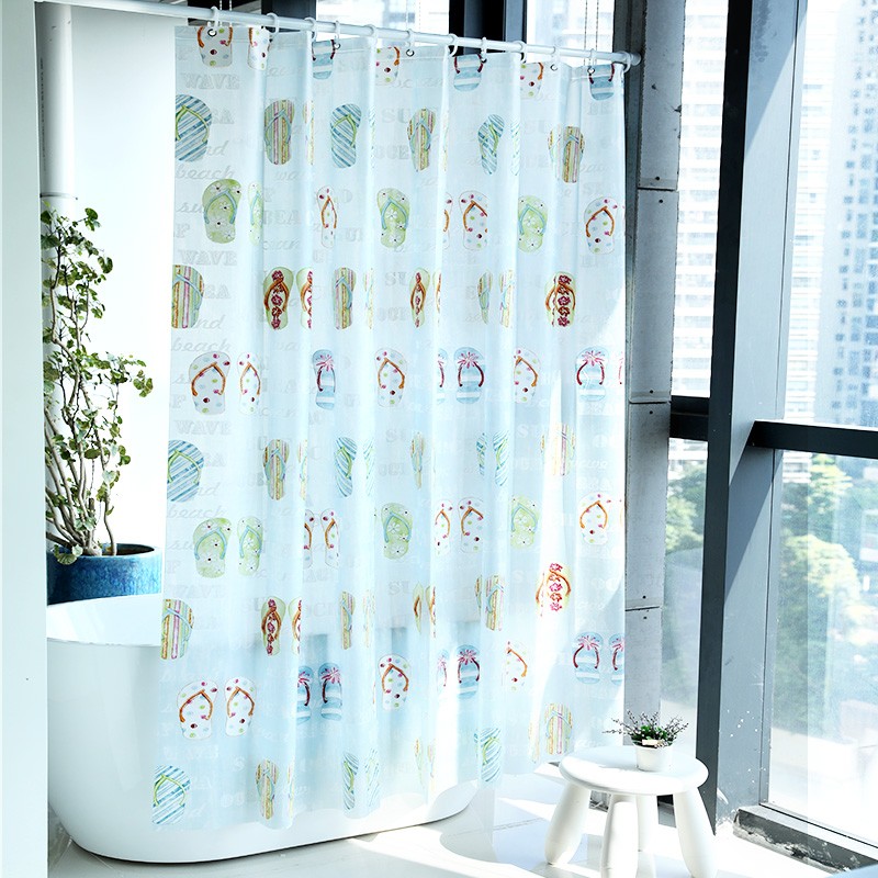 默玛EVA浴室防水浴帘套装免打孔保暖隔断挂帘卫生间防霉夏日海滩