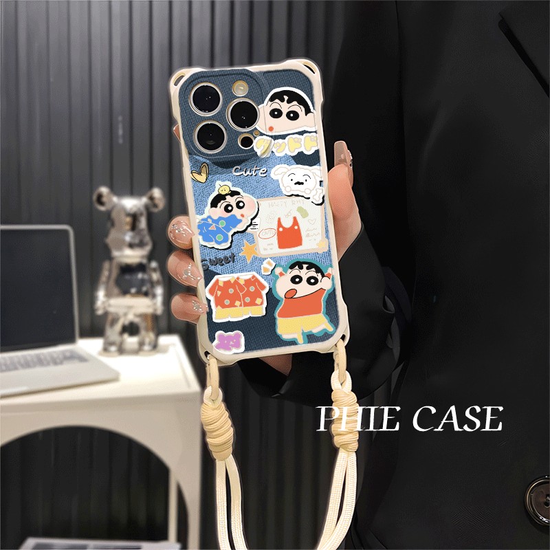 复古小新苹果16plus斜挎手腕挂绳小米17ProMax适用红米TURBO4卡通通iPhone14防摔15手机壳软12四角开孔13透明