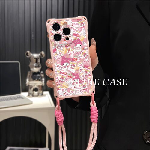 可爱满屏美乐蒂iPhon16透明适用防摔15手机壳软14plus四角开孔红米note13斜挎手腕挂绳苹果12ProMax少女心s50