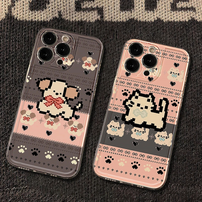 OPPOReno14费尔岛情侣猫狗苹果13手机壳华为nova12透明软iPhone16e适用15promax卡通红米TURBO4可爱VIVOX200S