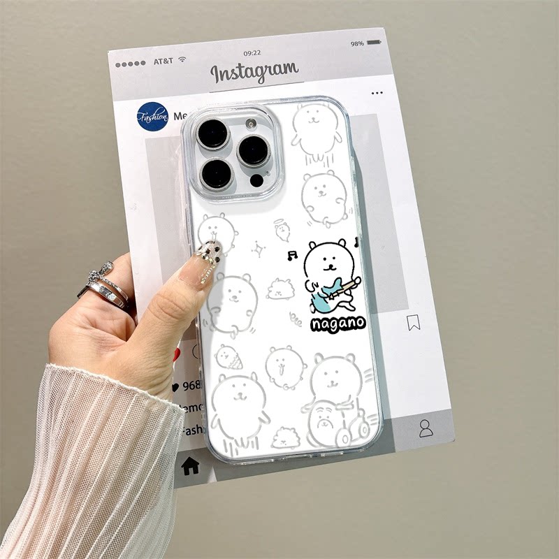 可爱吉他自嘲熊OPPOFindx8pro一加13硬12手机壳带挂绳iPhone15适用17ProMax大孔16e14plus卡通VIVOs30Promini