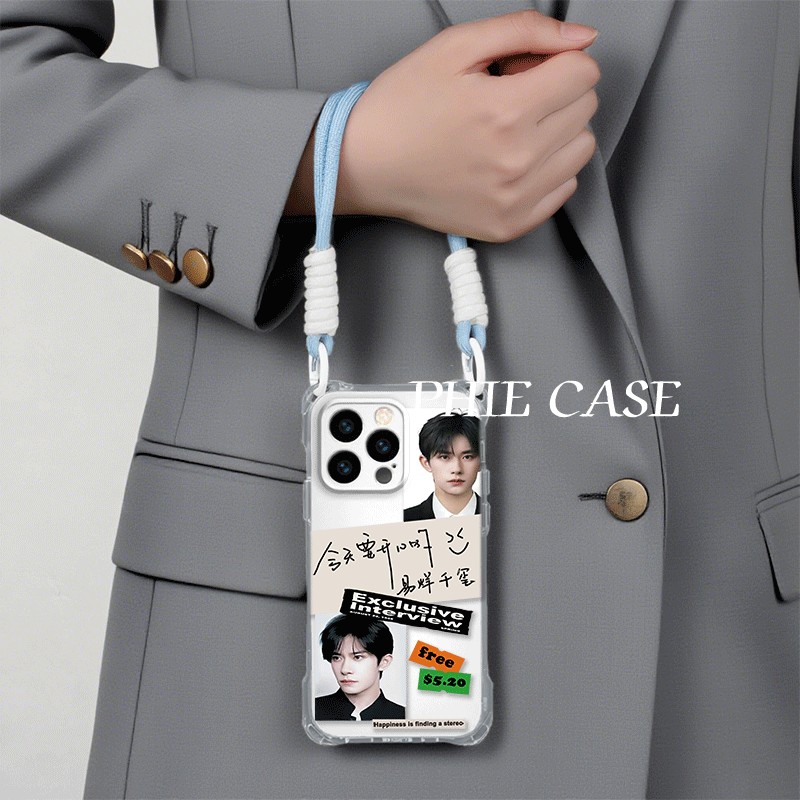 iPhone13斜挎适用防摔12ProMax四角开孔VIVOx200s易烊千玺要开心手腕挂绳16透明15手机壳软苹果14plus华为P80