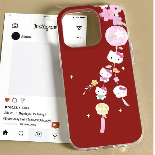 苹果13手机壳15PLUS新年风铃凯蒂猫Reno14适用可爱IQOONEO11小米17卡通12ProMax大孔硬iPhone16少女心OPPOA5X