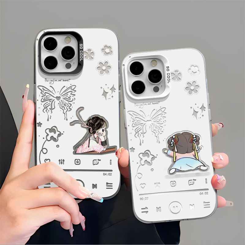 适用iPhone13苹果15p创意彩银16ProMax硬14PLUS高级感手机壳可爱卡通蝴蝶虞书欣适用小米17MAX适用华为MATE80
