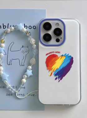 iPhone16适用硬15大孔14plus苹果13手机壳带挂绳12ProMax彩色爱心荣耀X70IOPPOFINDX8小米CIVI5PRO一加ACE5