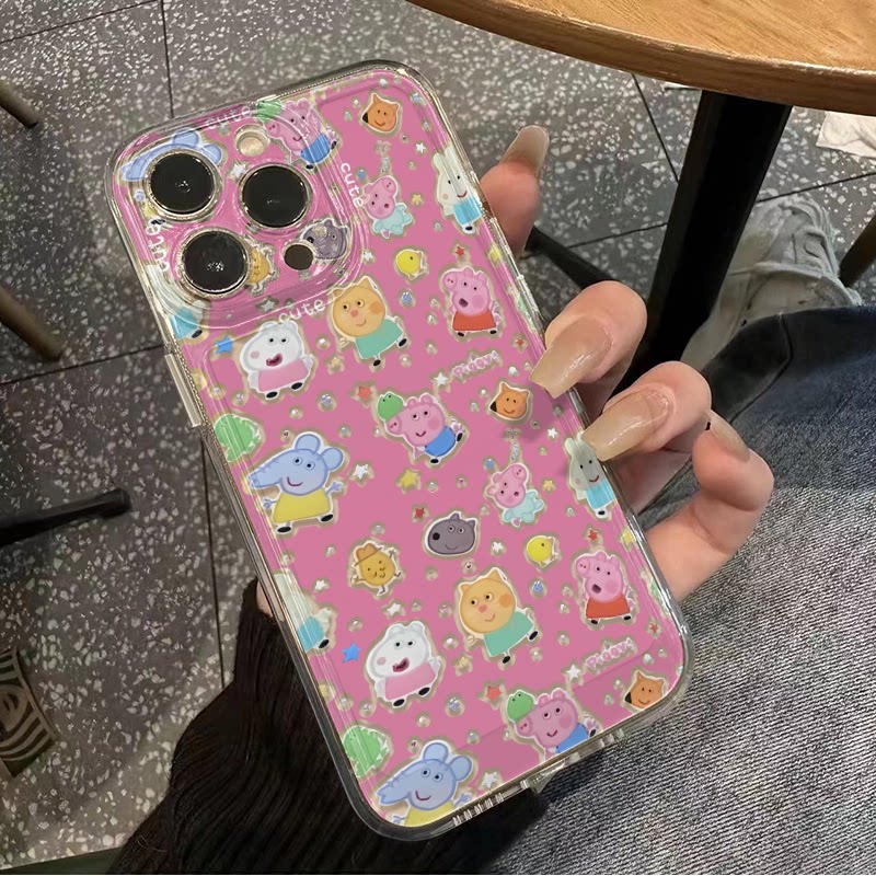 可爱佩奇IQOONEO11苹果17卡通16PLUS透明软iPhone12少女心Reno14小米15适用红米K90ProMax手机壳13华为PURA80