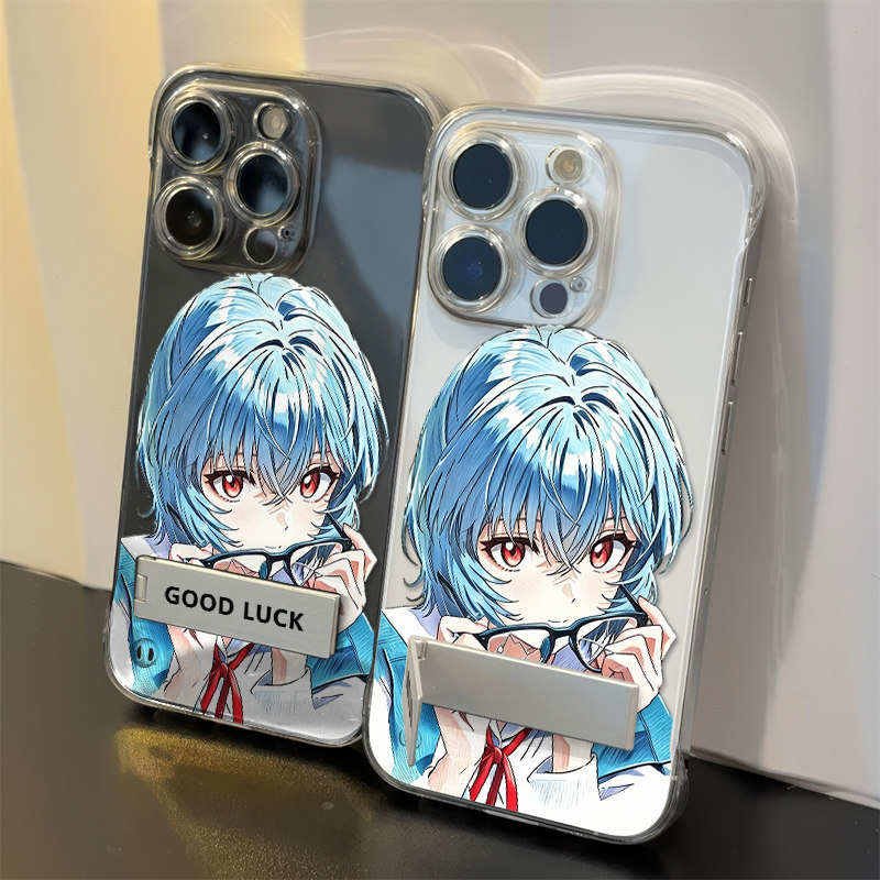 iPhone17高级感苹果16e动漫无边框硬透明13适用14PLUS手机壳麦芒40眼镜Eva绫波丽带支架15ProMax超薄真我NEO8