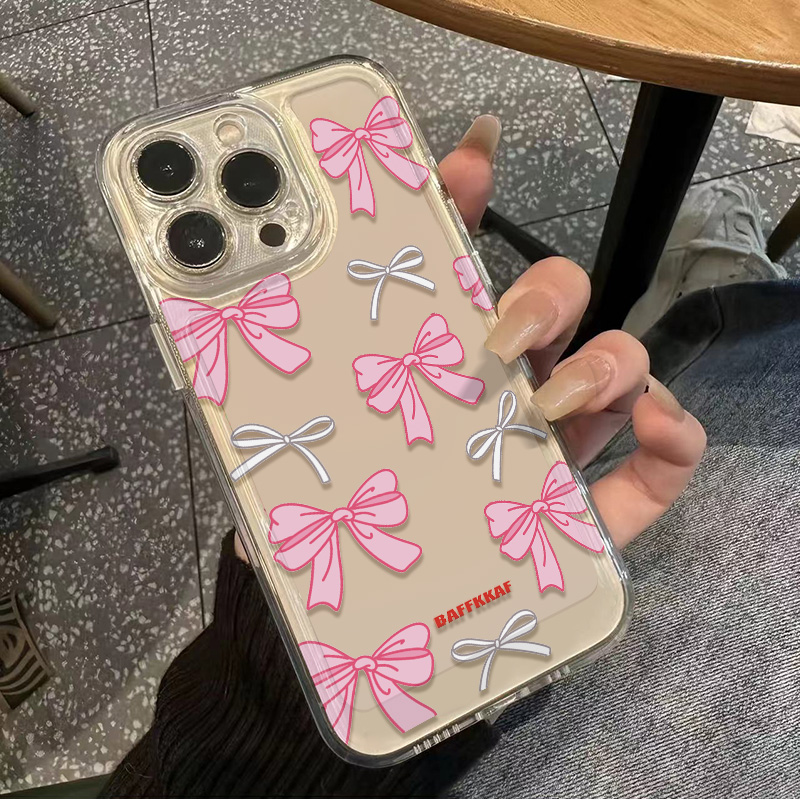 红米TURBO4PRO适用15ProMax手机壳ins风蝴蝶结英文OPPORENO14苹果16创意IQOO13透明软iPhone12小众VIVOS30PRO