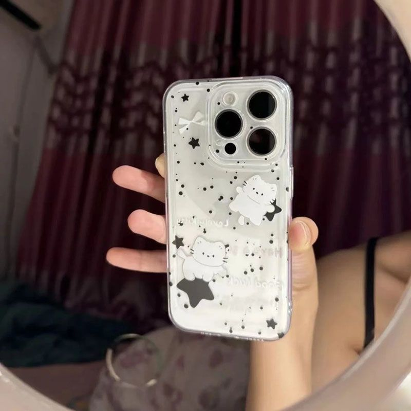 OPPOFINDX8SPLUS小清新15promax星星猫咪苹果13适用华为nova14手机壳iPhone16透明软12ins风红米TURBO4高级感