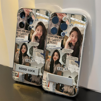 华为PURA80无边框苹果12适用13透明硬高级感OPPOReno14手机壳带支架可爱章若楠15PLUS创意超薄iPhone16ProMax