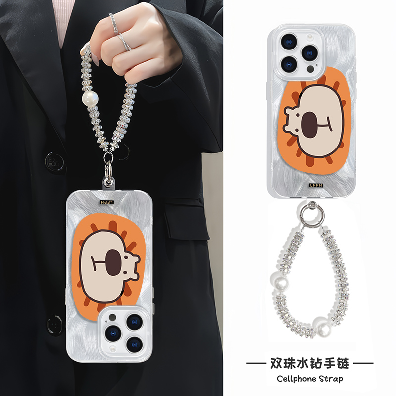 iPhone14plus手机壳带挂绳16e硬OPPOfindx8可爱苹果12羽纱13promax适用mate70简约15狮子荣耀x60卡通a5高级感