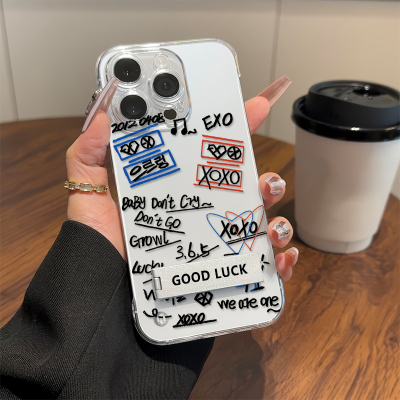 苹果13周边14无边框硬16ProMax满屏涂鸦EXO适用VIVOx200s小米17Pro透明ins风超薄15PLUS手机壳带支架iPhone12