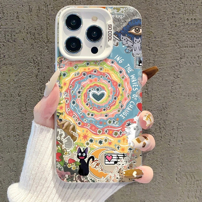 iPhone14p创意一加13高颜值12promax个性16plus炫涡爱心猫苹果15手机壳适用华为PURA80彩银VIVOy200硬红米k80