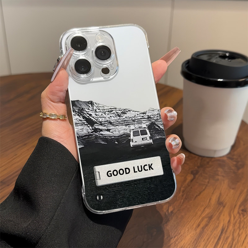 欧美冰山iPhone14高级感A5小众15Ultra无边框FINDX8硬16Plus透明13超薄苹果12ProMax手机壳带支架Y300适用S20