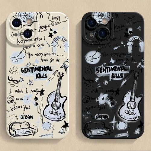 iPhone15瞳眼16plus手机壳软13荣耀200pro创意VIVOx200涂鸦吉他OPPOa2华为Pura70苹果12Promax适用小米14小众