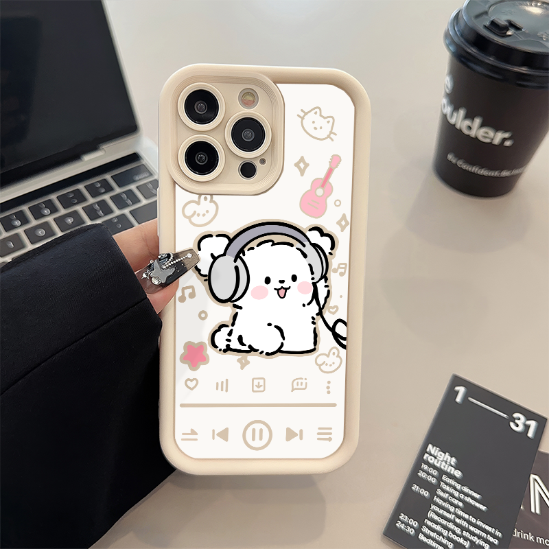 苹果17pm手机壳软16plus适用iPhone14糖果1512ProMax耳机情侣白棕狗OPPORENO13动漫一加ACE5卡通红米K80Ultra