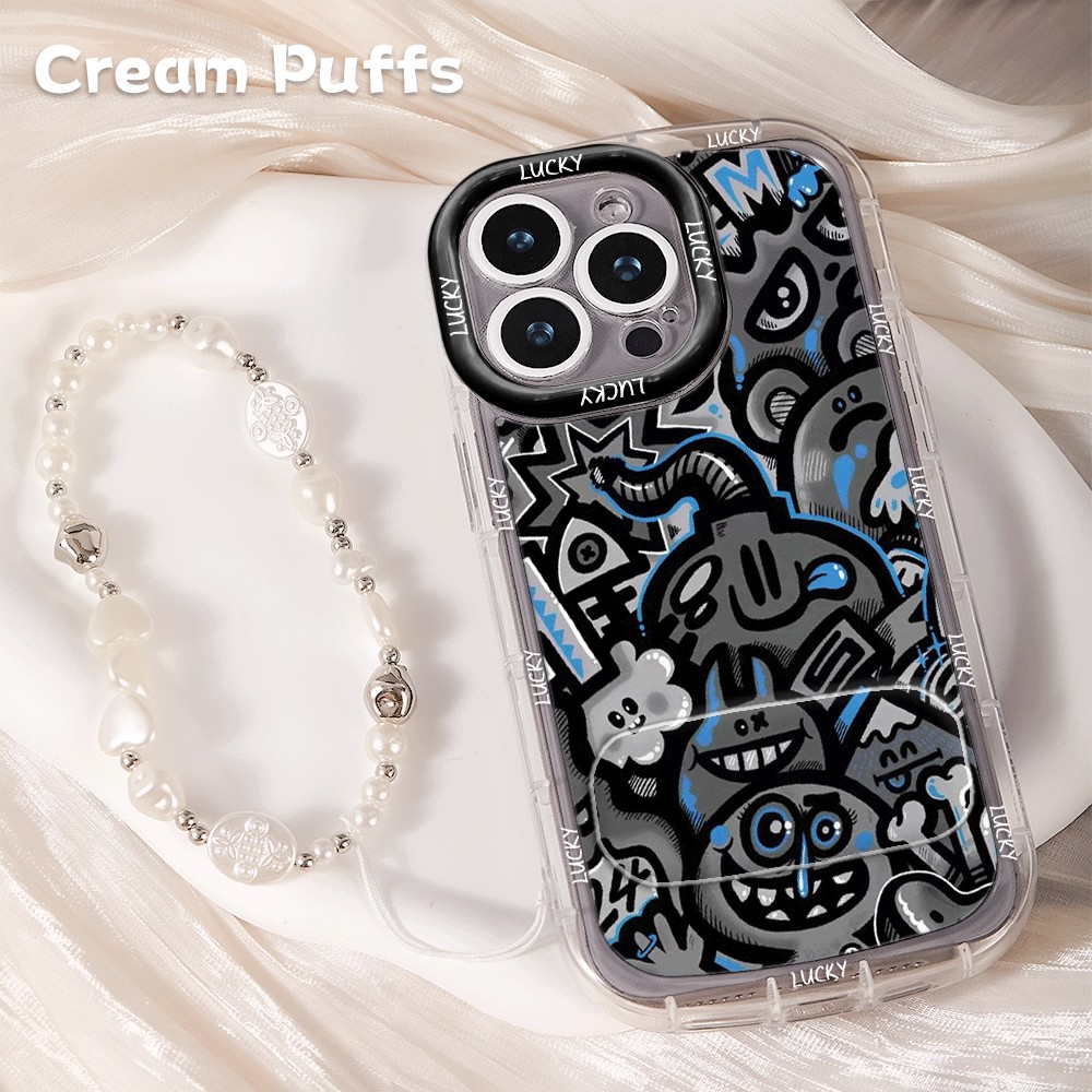 华为Mate70高级感苹果14镜子支架一加13适用17ProMax涂鸦怪物世界iPhone16带挂绳15plus手机壳软荣耀400ins风