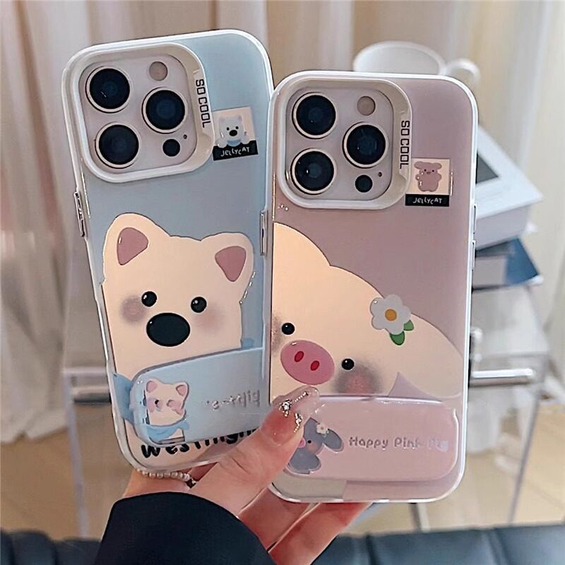 适用iPhone13苹果12创意彩银17ProMax硬14PLUS高级感手机壳卡通可爱情侣小猪小狗适用荣耀x80i适用华为NOVA16