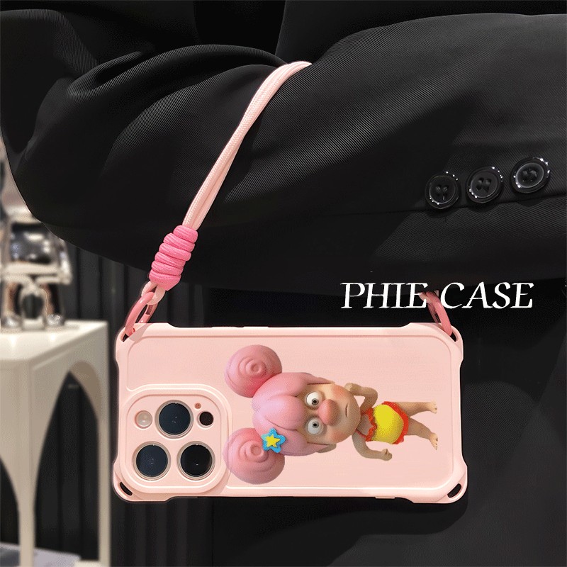 OPPOFindx9搞怪粉发光头强苹果16plus斜挎手腕挂绳17ProMax适用iPhone14防摔15手机壳软12四角开孔13透明