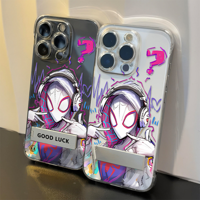 潮酷适用15PLUS透明17硬荣耀500pro手机壳带支架Nova13耳机格温苹果14卡通无边框高级感12超薄iPhone16ProMax
