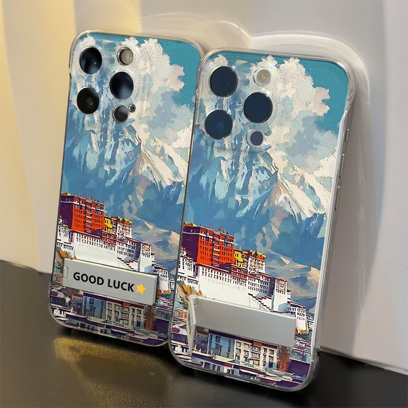 真我neo7适用14布达拉宫13高级感iPhone15透明超薄红米K80硬12Promax无边框创意OPPOA5PRO手机壳带支架苹果16