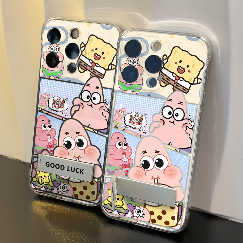 iPhone17苹果15手机壳带支架14奶茶派大星12可爱无边框硬16PLUS透明13少女心OPPOa6适用超薄华为mate80ProMax