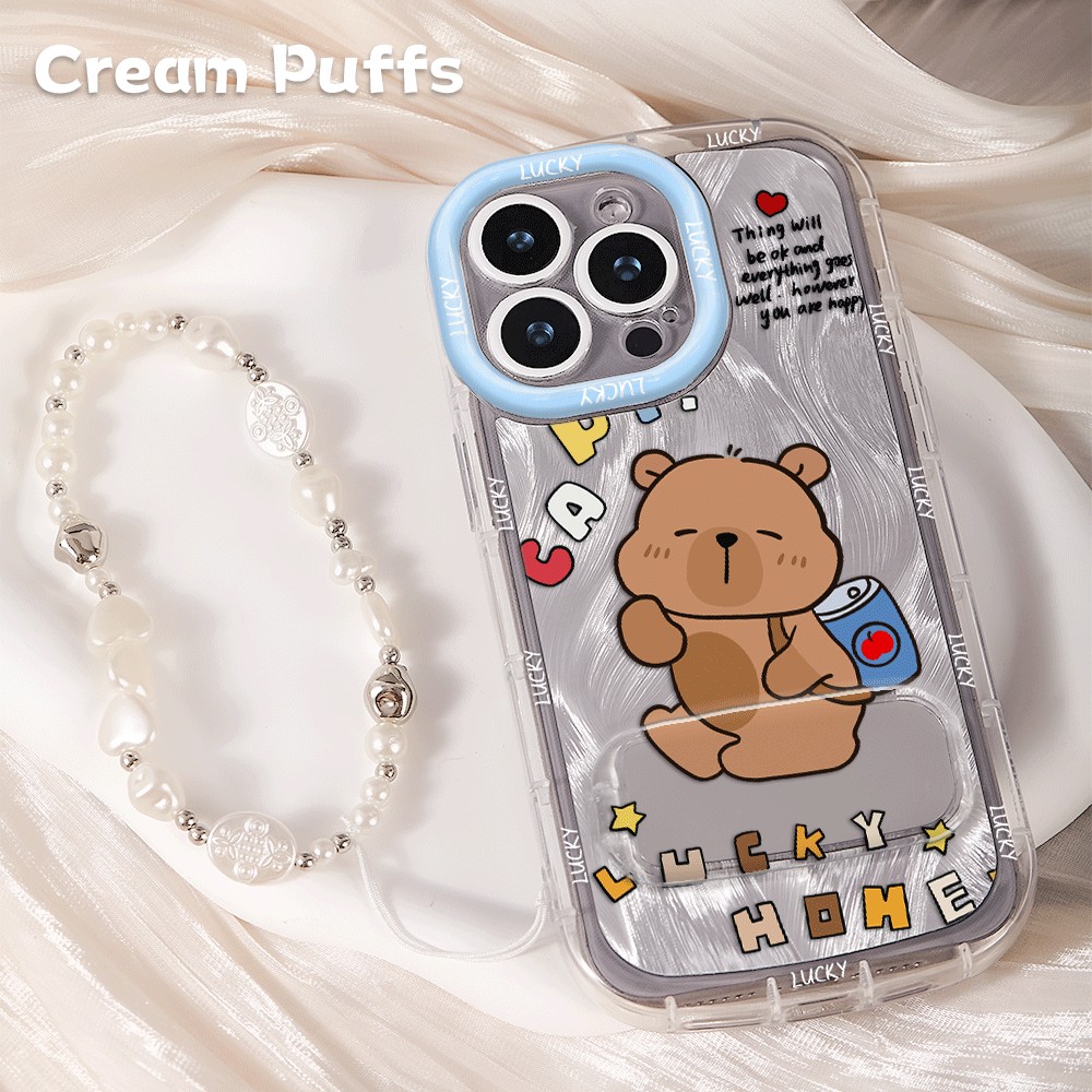 荣耀MAGIC8书包卡皮巴拉苹果14镜子支架13适用17ProMax卡通iPhone16plus带挂绳真我gt8pro手机壳软15plus创意