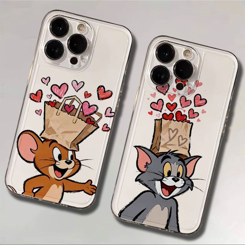 荣耀600可爱iPhone16e适用苹果17卡通创意VIVOIQOO15透明华为PURA90纸袋爱心汤姆杰瑞13ProMax软手机壳14PLUS
