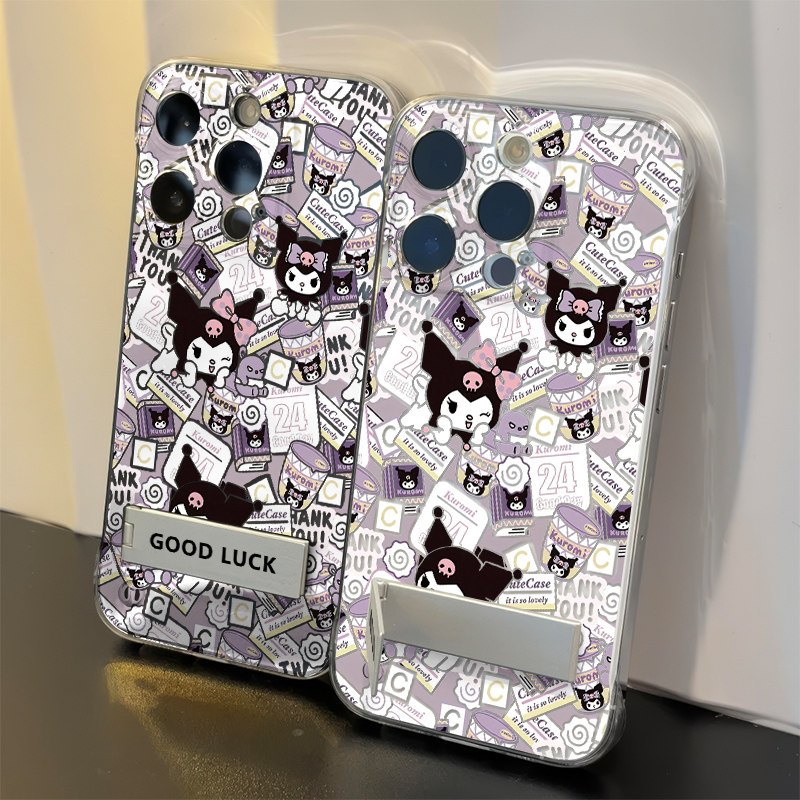 无边框硬iPhone17可爱三丽鸥库洛米苹果16透明13适用少女心12超薄15PLUS手机壳带支架14ProMax