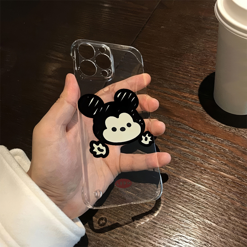 米奇iPhone15高级感13无边框硬NOTE14ProPlus透明荣耀GT手机壳带支架S20超薄苹果16ProMax适用12简约Y300卡通