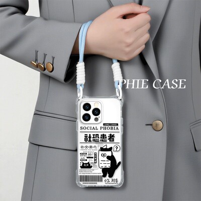 斜挎手腕挂绳华为NOVA12适用防摔iPhone14四角开孔13ProMax社恐患者苹果16透明15plus手机壳软一加ACE5创意11