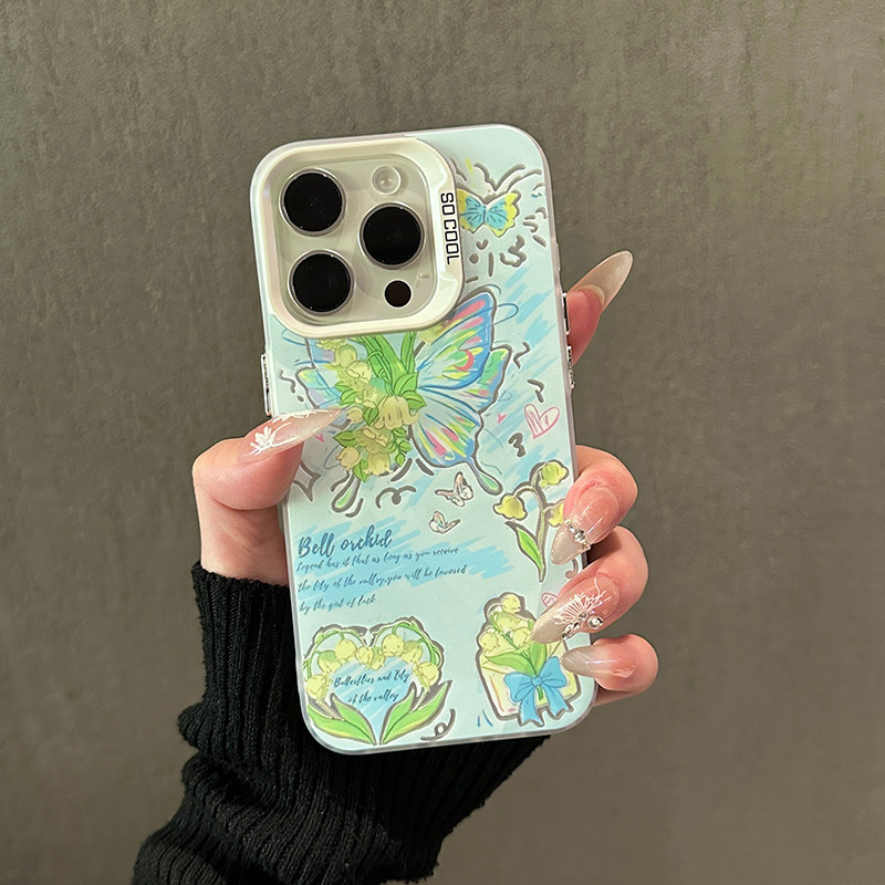 小清新16plus苹果12彩银OPPOReno13红米TURBO4小众手机壳硬ins风iPhone14适用铃兰花蝴蝶15ProMax创意荣耀200