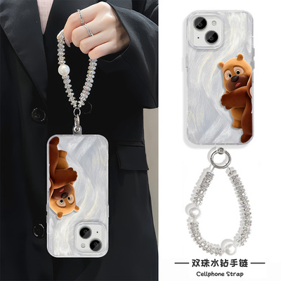 华为MATE80可爱iPhone17卡通高级感带挂绳OPPORENO16羽纱适用苹果14PLUS手机壳13ProMax硬红米NOTE15创意熊二