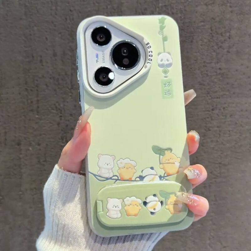 小米CIVI5PRO好运熊猫华为nova14手机壳iPhone15硬12带镜子支架16promax适用苹果13彩银荣耀400小清新VIVOs20