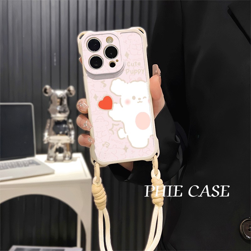 斜挎手腕挂绳14防摔15plus手机壳软VIVOy500卡通Findx9爱心情侣小狗苹果16适用iPhone17四角开孔13ProMax透明