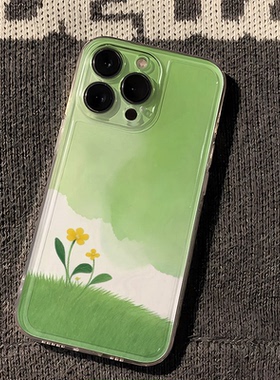 草坪小花iPhone17小清新手机壳14ProMax小众一加15华为Nova13透明软苹果12适用ins风16PLUS创意红米TURBO4PRO