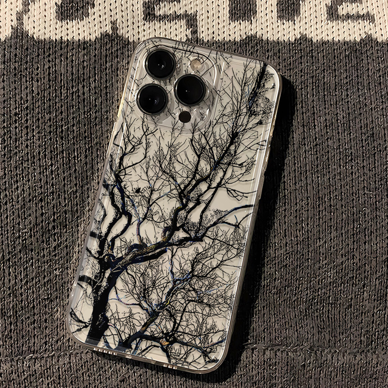 素描枯树iPhone13个性FINDX8苹果12适用16透明软15PLUS小众手机壳14ProMaxins风红米TURBO4PRO高级感IQOOZ10X