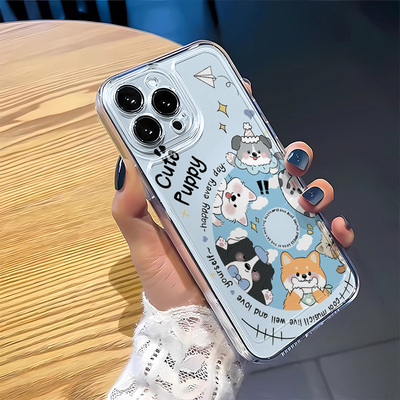 创意IQOONEO11苹果13可爱华为NOVA15软OPPORENO14适用16PLUS透明iPhone17手机壳12ProMax蓝色小狗卡通荣耀500