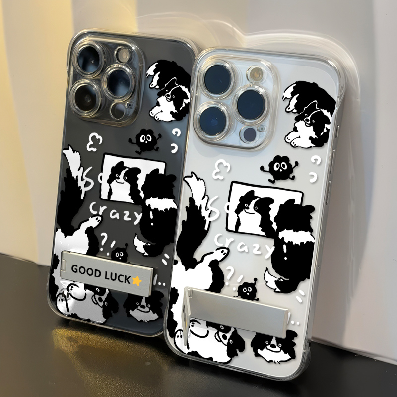 搞怪奶牛猫咪小狗高级感15Promax手机壳带支架适用iPhone16透明13真我neo7卡通无边框超薄12荣耀X60i苹果14硬
