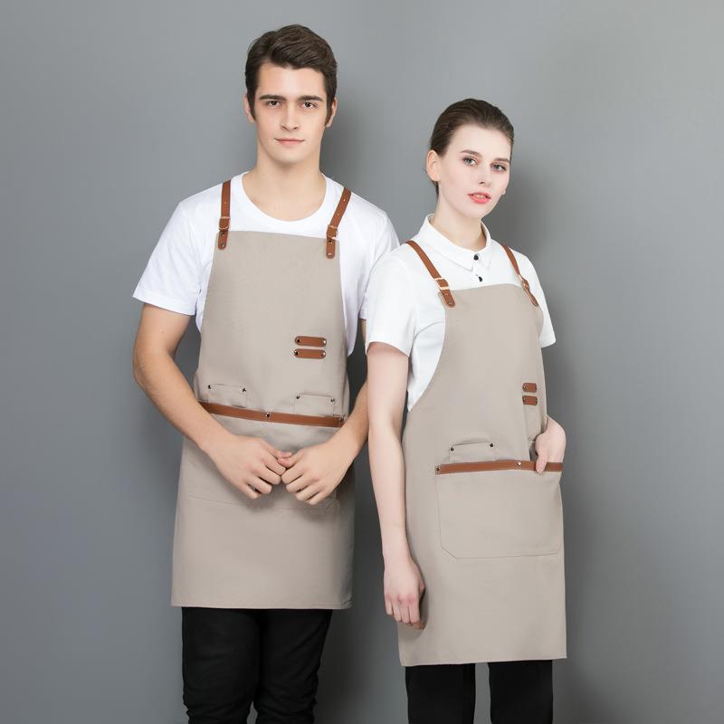 厨师皮背带挂脖围裙男女围腰西餐厅厨房咖啡奶茶酒店服务员工作服