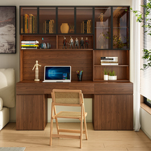 定制全实木书桌玻璃书架橡木一体书柜儿童学习小户型胡桃木电脑桌