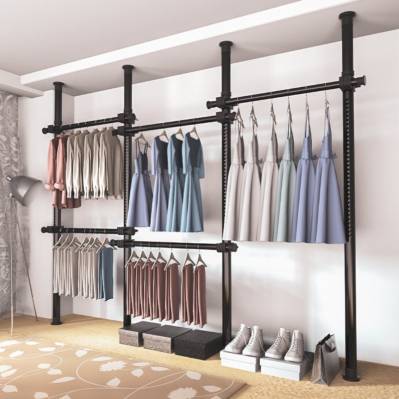 顶天立地晾衣架落地卧室内家用挂衣架伸缩晾衣杆衣帽架凉晒置衣架