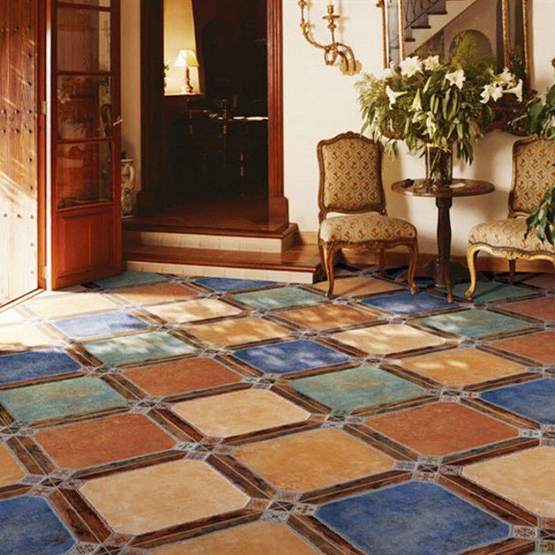 地中海带角瓷砖卧室客厅欧式木纹边砖园拼地砖