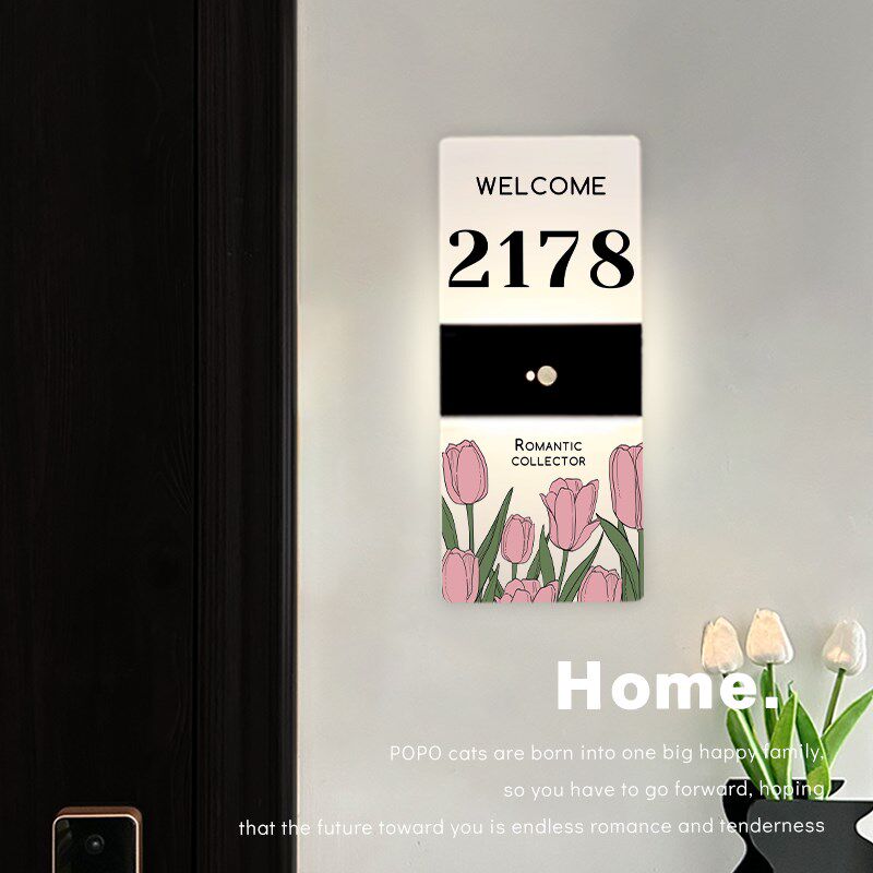 郁金香门牌号码牌发光家用入户门装饰提示牌风玄关感应灯牌