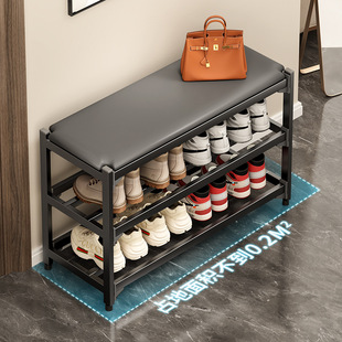 架 家用多层入户鞋 柜简约创意碳钢换鞋 凳家用门口收纳鞋 架带凳子鞋