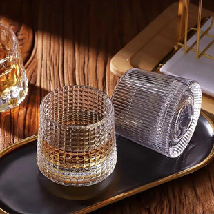 高级风不倒翁家用啤酒杯洋酒杯旋转水杯 威士忌酒杯水晶杯酒吧同款