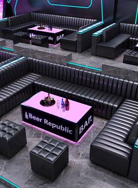 K夜TVU型沙发酒吧UTY清吧总角会用包厢靠墙转卡座发光茶几家组合